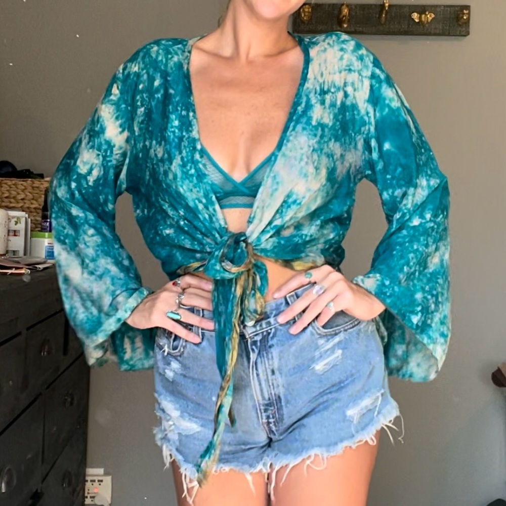 Handmade Authentic Indian Silk Wrap Shirt, medium